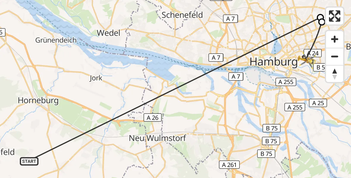 Flugroute Rettungshubschrauber Harsefeld - Hamburg, 22 Juni 2026, 17:22