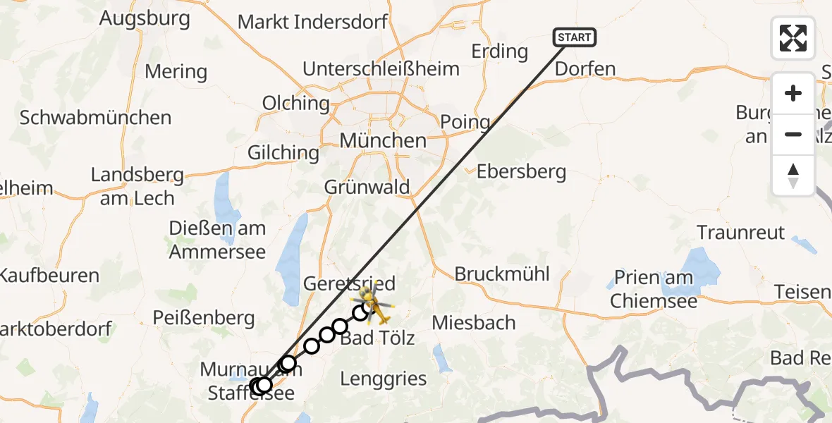 Flugroute Rettungshubschrauber Taufkirchen (Vils) - Dietramszell, 22 Juni 2026, 17:29
