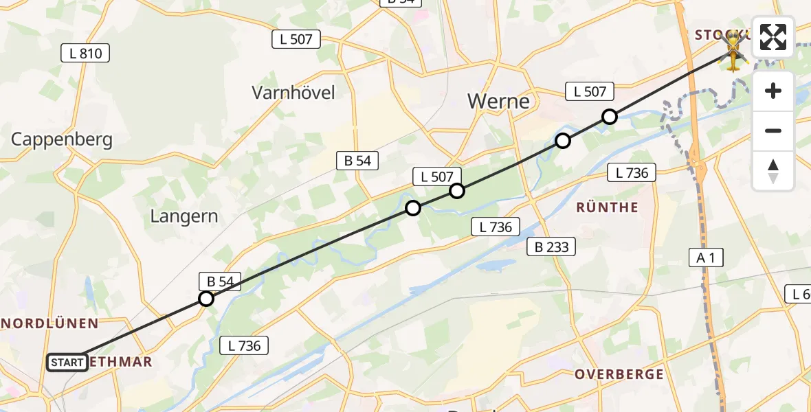 Flugroute Rettungshubschrauber Lünen - Werne, 22 Juni 2026, 17:29