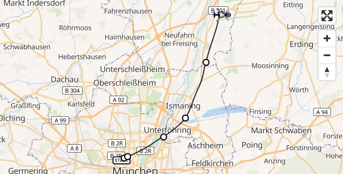 Flugroute Polizeihubschrauber Deutsches Herzzentrum München - München Flughafen, 22 Juni 2026, 17:30