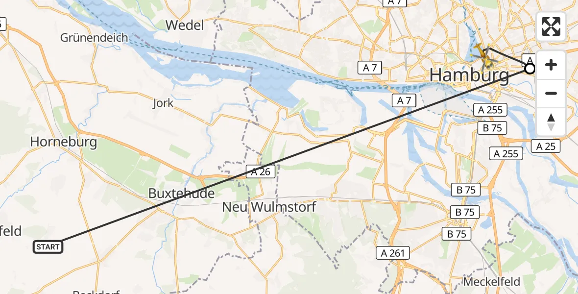 Flugroute Rettungshubschrauber Harsefeld - Hamburg, 22 Juni 2026, 17:38