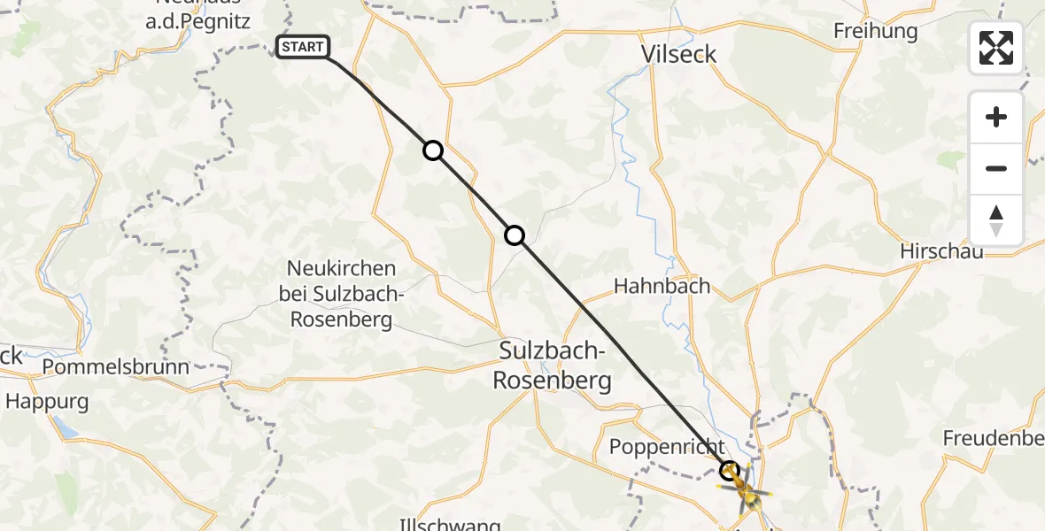 Flugroute Rettungshubschrauber Königstein - Amberg, 22 Juni 2026, 17:44