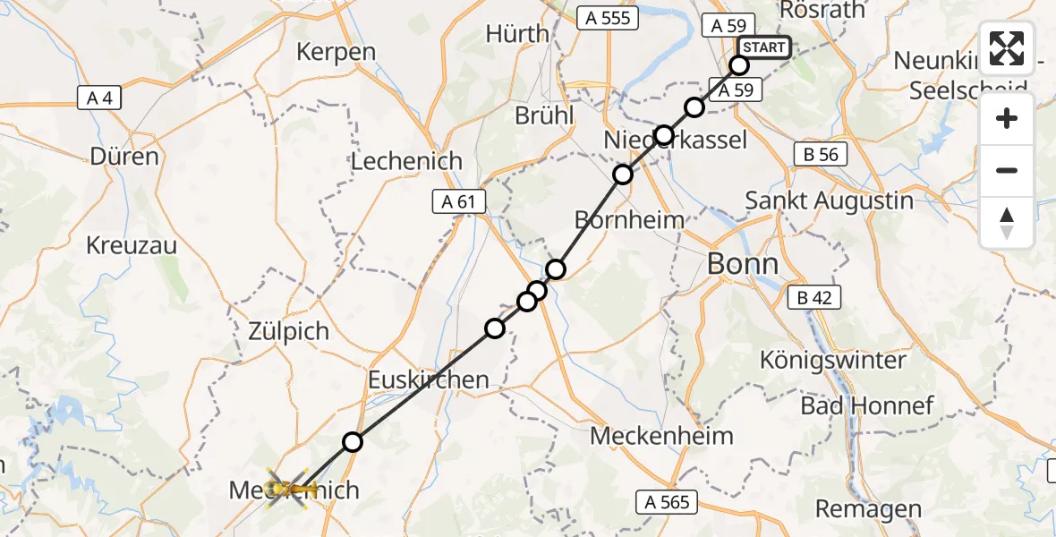 Flugroute Rettungshubschrauber Köln Bonn Flughafen - Mechernich, 22 Juni 2026, 17:53