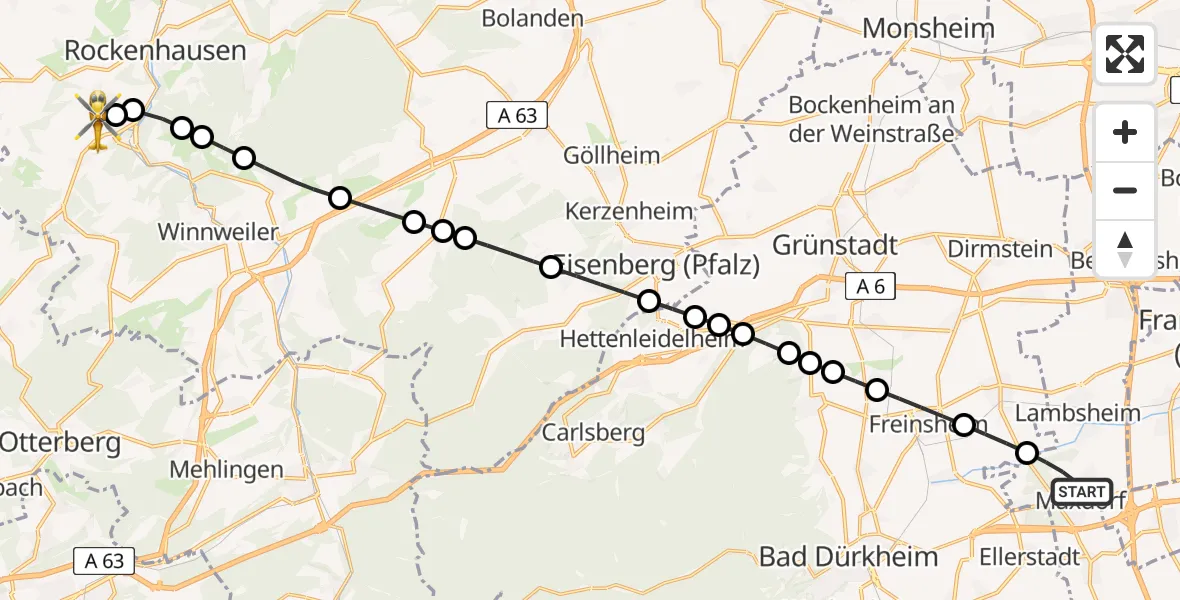 Flugroute Rettungshubschrauber Maxdorf - Imsweiler UL, 22 Juni 2026, 17:53