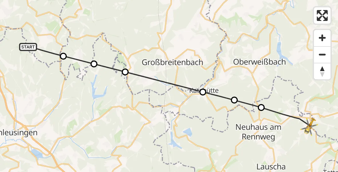 Flugroute Rettungshubschrauber Suhl - Neuhaus am Rennweg, 22 Juni 2026, 17:53