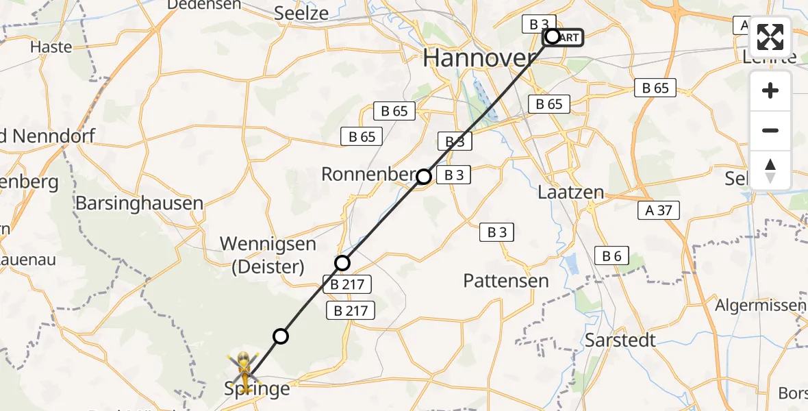Flugroute Rettungshubschrauber Hannover Luftrettung Hubschrauberlandeplatz (Christoph 4) - Springe, 22 Juni 2026, 18:03