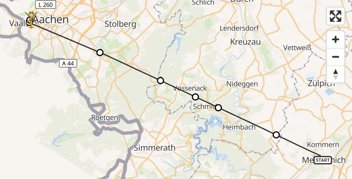 Flugroute Rettungshubschrauber Mechernich - Aachen Hospital, 22 Juni 2026, 18:30