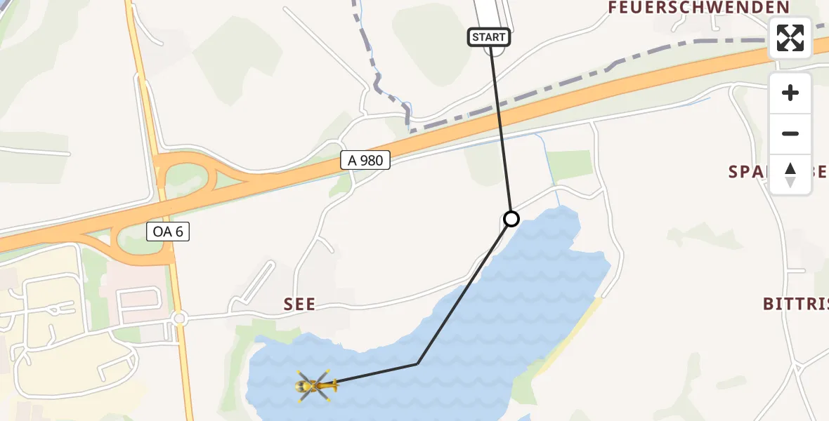 Flugroute Rettungshubschrauber Durach - Sulzberg, 22 Juni 2026, 18:58