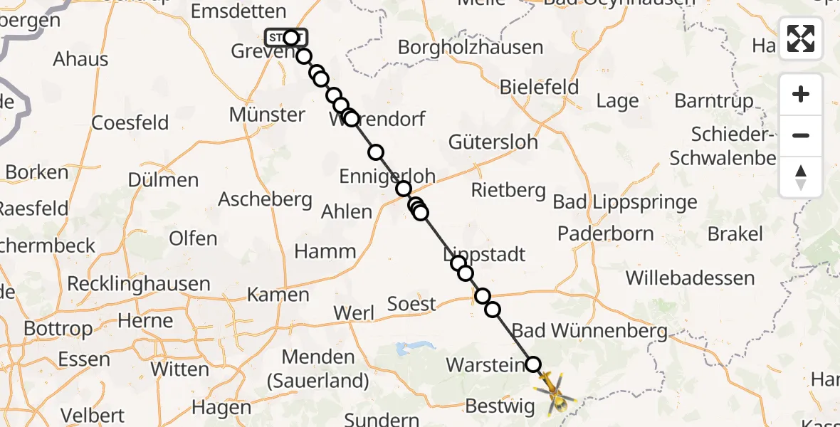 Flugroute Ambulanzhubschrauber Christoph  Westfalen-ADAC - Brilon, 22 Juni 2026, 19:00