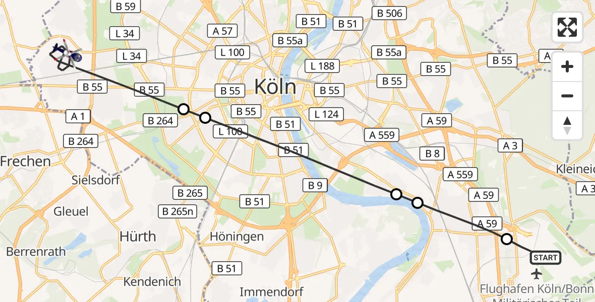 Flugroute Polizeihubschrauber Köln Bonn Flughafen - Köln, 22 Juni 2026, 19:01