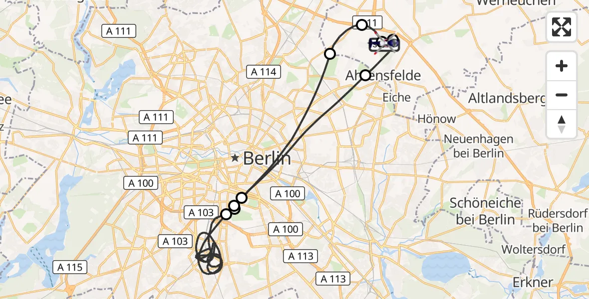 Flugroute Polizeihubschrauber Ahrensfelde Hubschrauberlandeplatz - Ahrensfelde Hubschrauberlandeplatz, 22 Juni 2026, 20:19