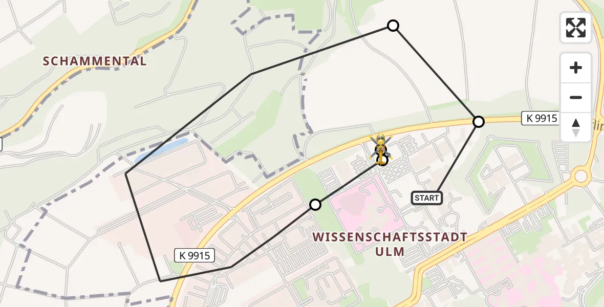 Flugroute Rettungshubschrauber Ulm Military Hospital Emergency - ADAC Air Rescue Station Ulm (Christoph 22), 22 Juni 2026, 20:34