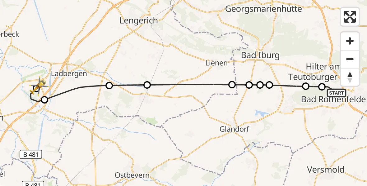 Flugroute Ambulanzhubschrauber Bad Rothenfelde - Christoph  Westfalen-ADAC, 22 Juni 2026, 20:57