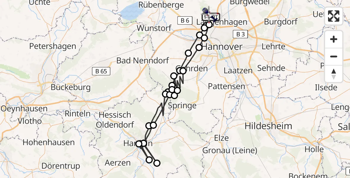 Flugroute Polizeihubschrauber Flughafen Hannover - Flughafen Hannover, 22 Juni 2026, 21:38