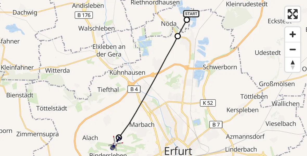 Flugroute Polizeihubschrauber Erfurt - Erfurt-Weimar Flughafen, 22 Juni 2026, 22:28
