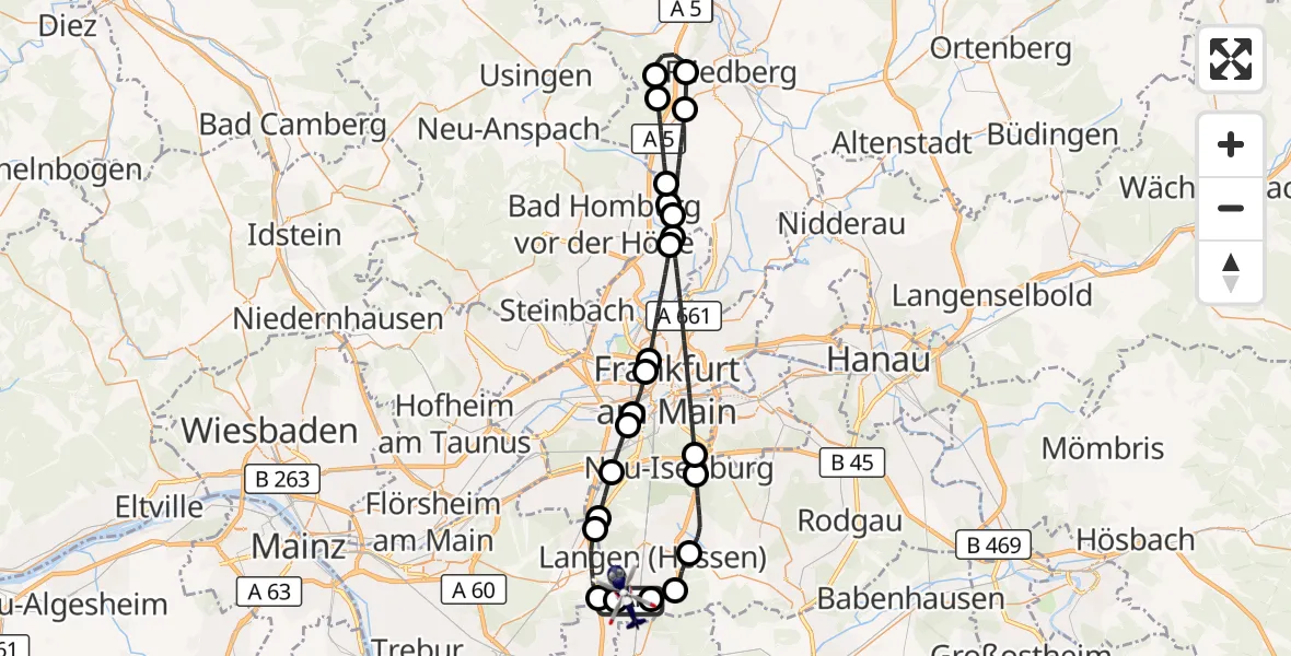 Flugroute Polizeihubschrauber Flughafen Frankfurt-Egelsbach - Flughafen Frankfurt-Egelsbach, 23 Juni 2026, 00:02