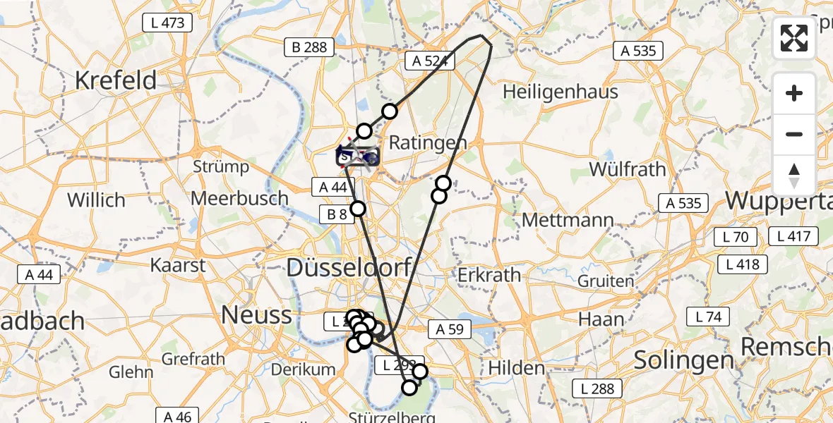 Flugroute Polizeihubschrauber Düsseldorf Flughafen - Düsseldorf Flughafen, 23 Juni 2026, 00:51