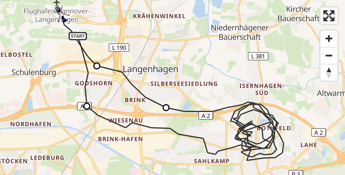 Flugroute Polizeihubschrauber Flughafen Hannover - Flughafen Hannover, 23 Juni 2026, 01:06