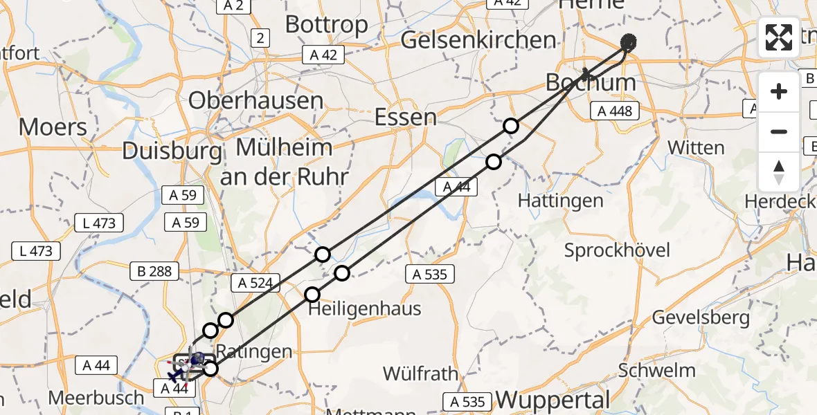 Flugroute Polizeihubschrauber Düsseldorf Flughafen - Düsseldorf Flughafen, 23 Juni 2026, 02:30