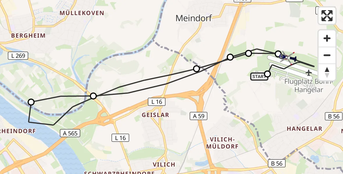 Flugroute Polizeihubschrauber Sankt Augustin - Bonn-Hangelar Flugplatz, 23 Juni 2026, 05:05