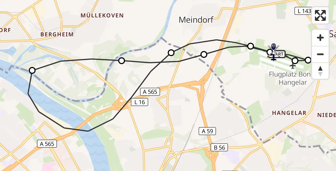 Flugroute Polizeihubschrauber Bonn-Hangelar Flugplatz - Bonn-Hangelar Flugplatz, 23 Juni 2026, 05:24