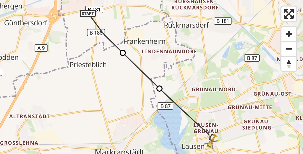 Flugroute Rettungshubschrauber Schkeuditz - Leipzig, 23 Juni 2026, 05:32