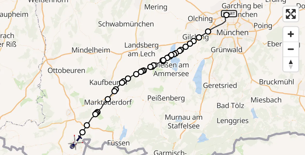 Flugroute Polizeihubschrauber Oberschleißheim - Wertach, 23 Juni 2026, 05:33