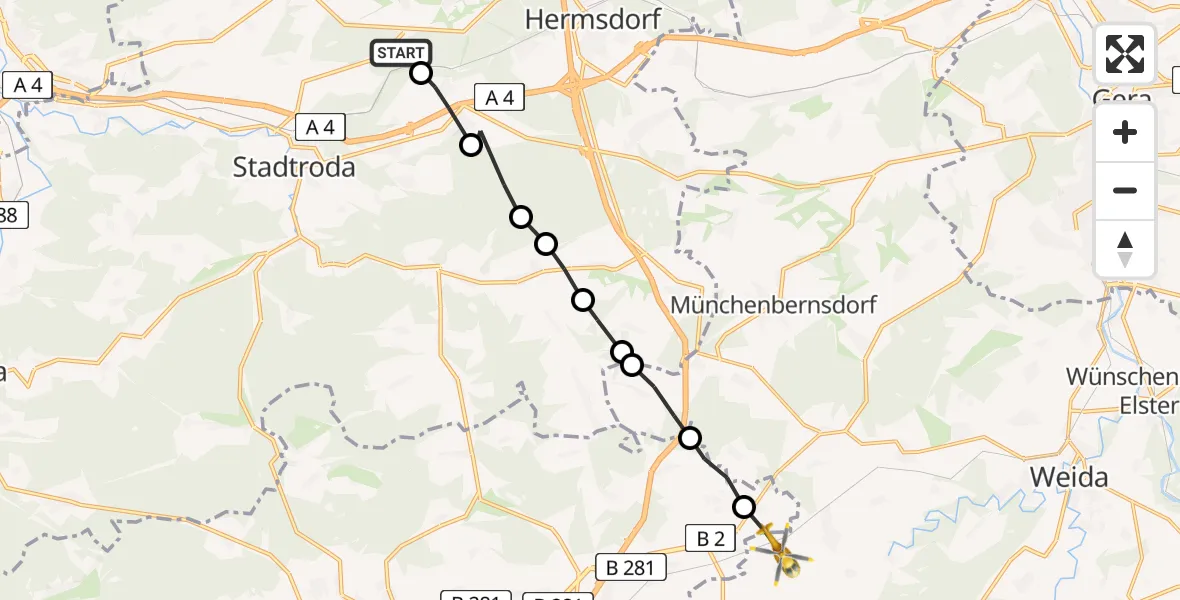 Flugroute Rettungshubschrauber Bobeck - Harth-Pöllnitz, 23 Juni 2026, 05:34