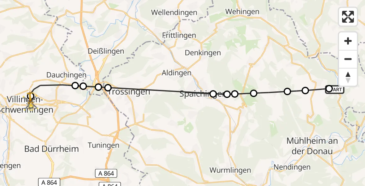 Flugroute Ambulanzhubschrauber Bärenthal - DRF Air Rescue Station Villingen-Schwenningen Hubschrauberlandeplatz (Christoph 11), 23 Juni 2026, 05:43