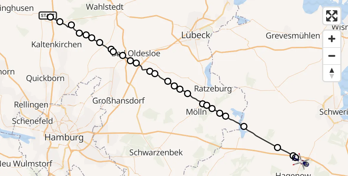 Flugroute Polizeihubschrauber Bad Bramstedt - Hagenow, 23 Juni 2026, 05:53