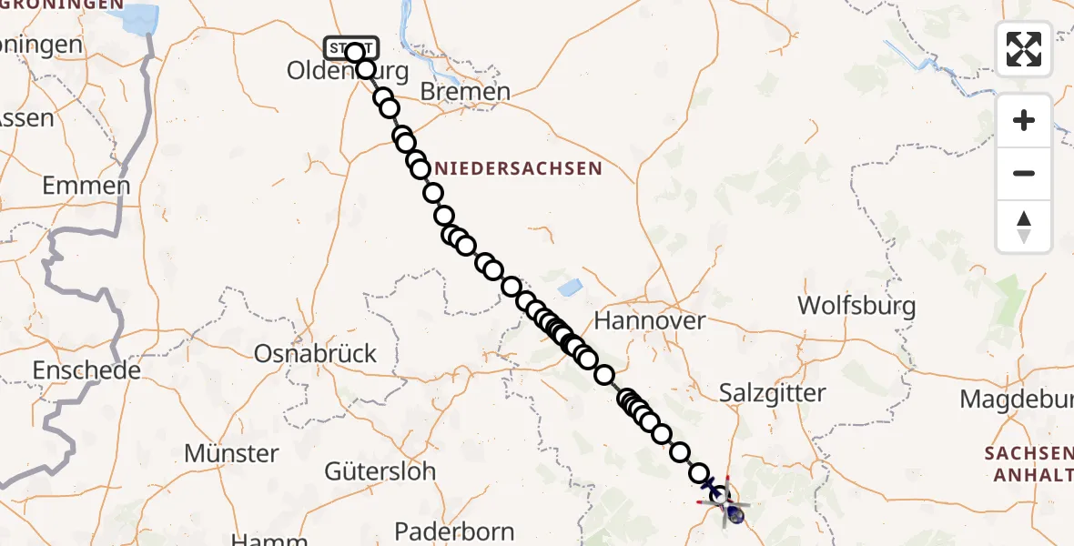 Flugroute Polizeihubschrauber Rastede - Kalefeld, 23 Juni 2026, 05:57