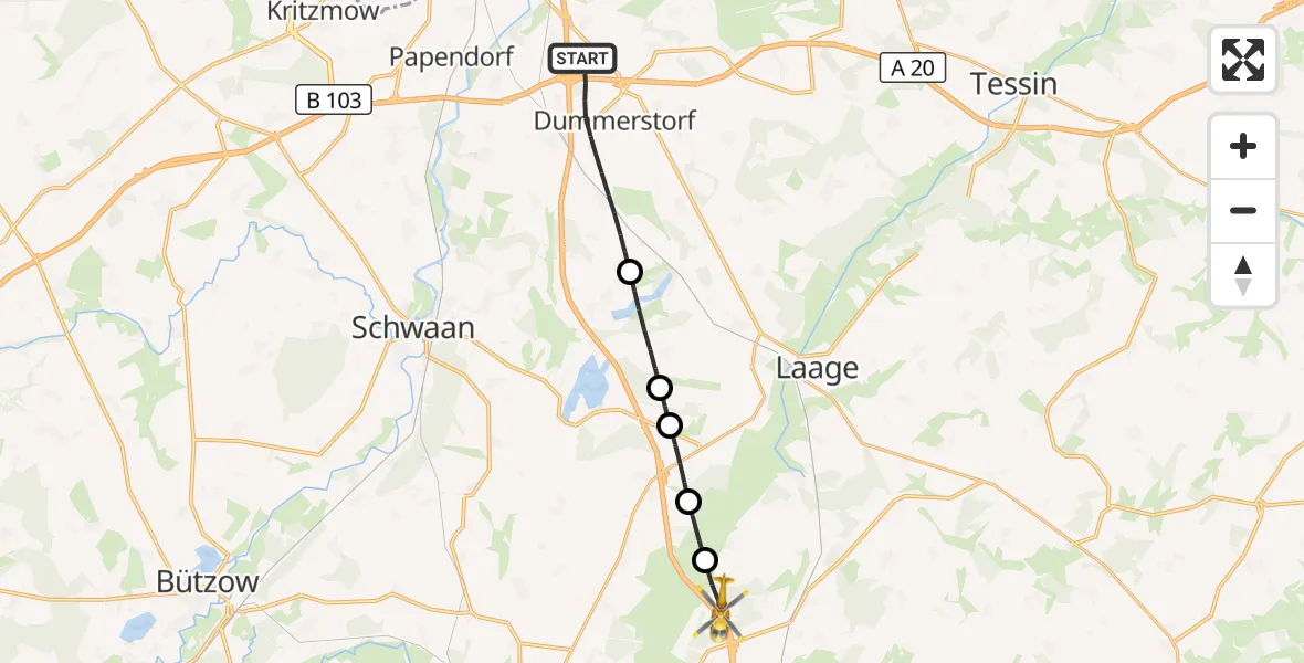 Flugroute Ambulanzhubschrauber Dummerstorf - Plaaz, 23 Juni 2026, 06:09