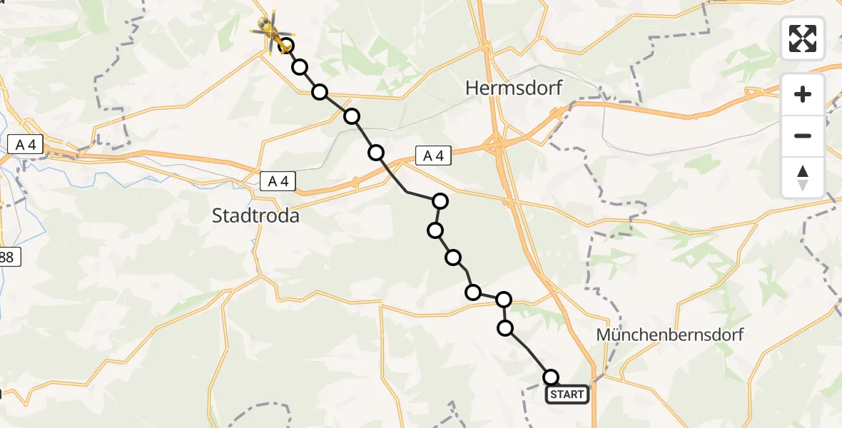 Flugroute Rettungshubschrauber Schwarzbach - Schöngleina, 23 Juni 2026, 06:11
