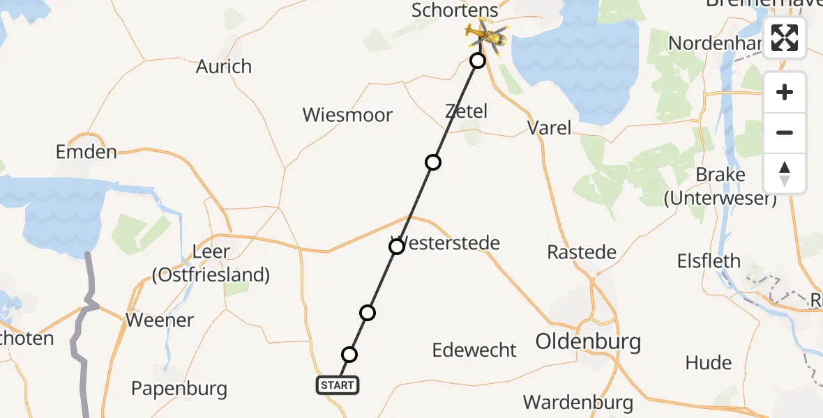 Flugroute Rettungshubschrauber Saterland - Sande, 23 Juni 2026, 06:18