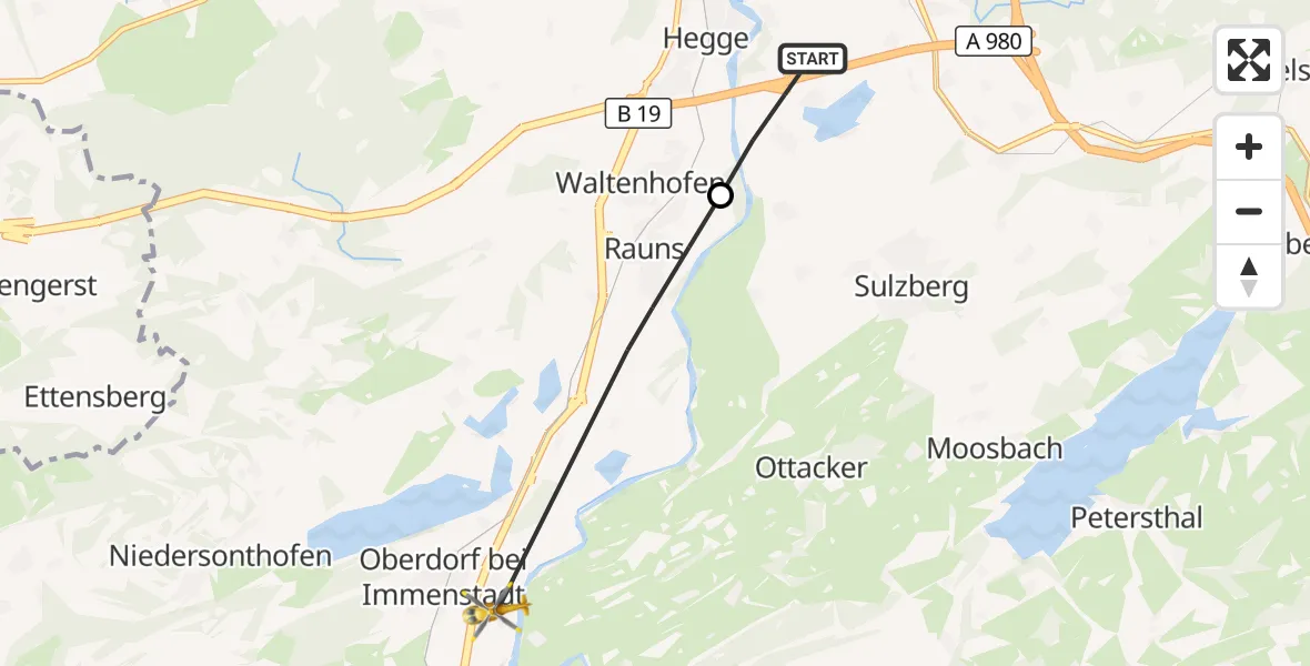 Flugroute Rettungshubschrauber Sulzberg - Waltenhofen, 23 Juni 2026, 06:18