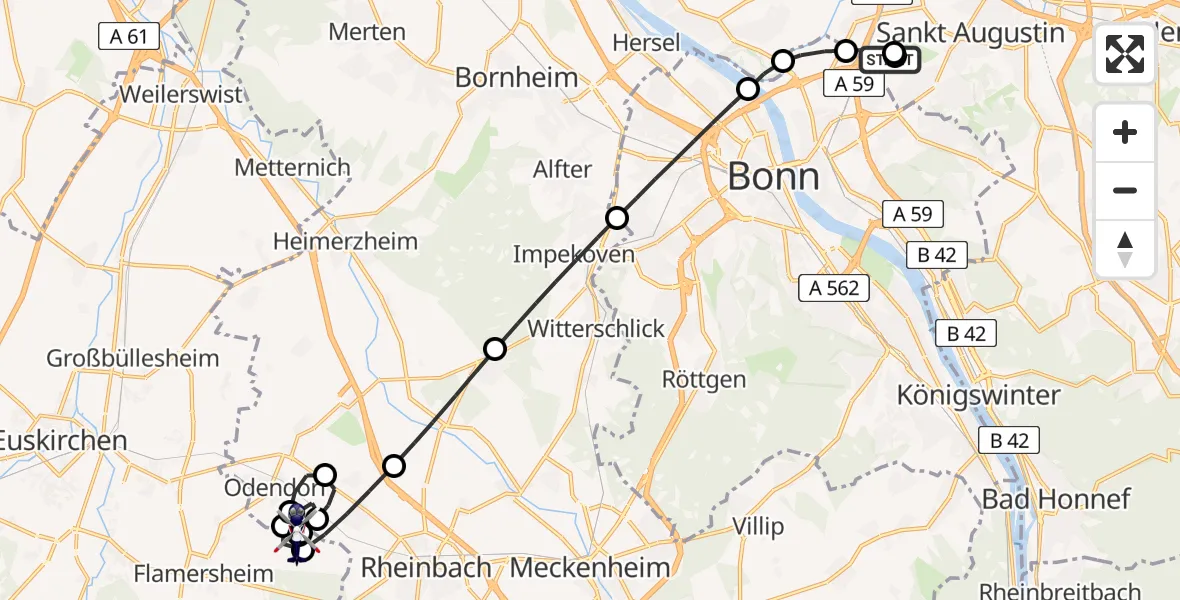 Flugroute Polizeihubschrauber Sankt Augustin - Euskirchen, 23 Juni 2026, 06:37