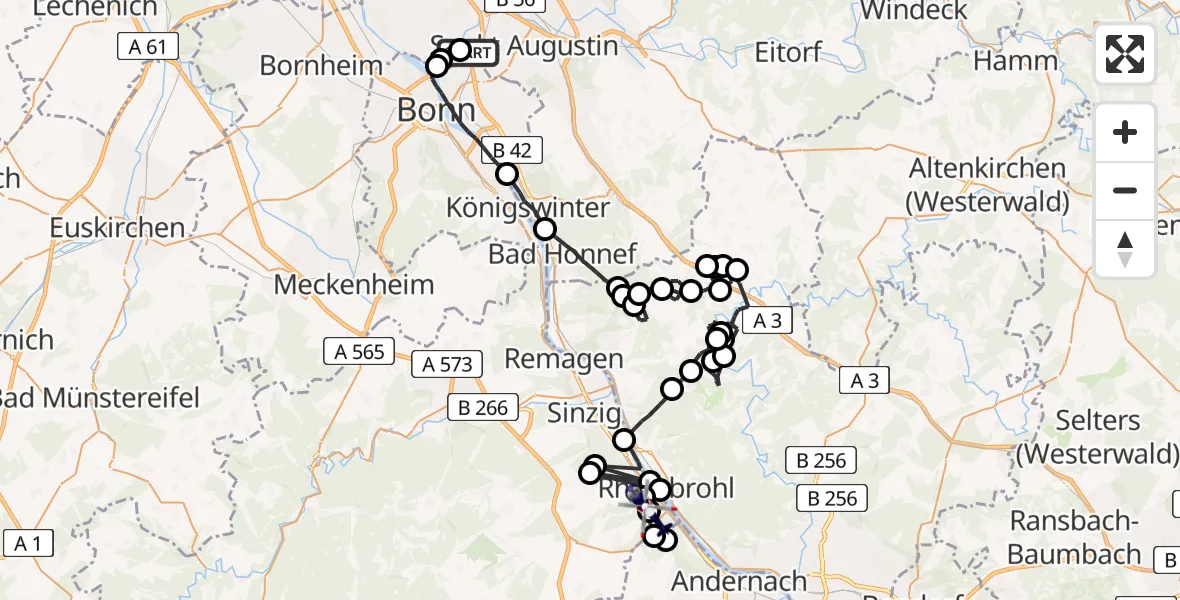 Flugroute Polizeihubschrauber Sankt Augustin - Brohl-Lützing, 23 Juni 2026, 06:41