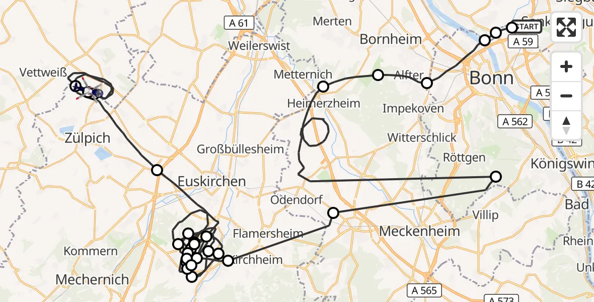 Flugroute Polizeihubschrauber Sankt Augustin - Vettweiß, 23 Juni 2026, 06:44