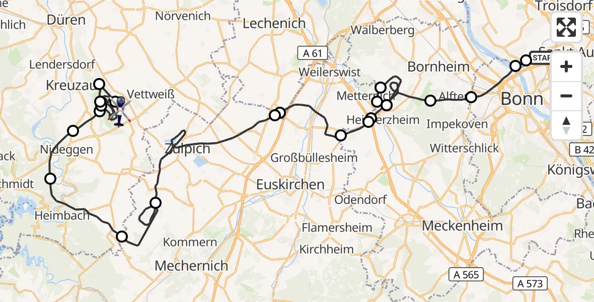 Flugroute Polizeihubschrauber Bonn - Vettweiß, 23 Juni 2026, 06:46