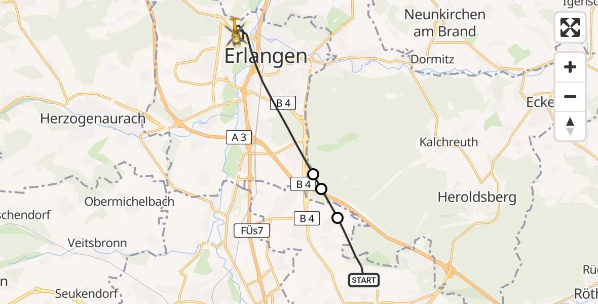 Flugroute Rettungshubschrauber Flughafen Nuremberg - Erlangen, 23 Juni 2026, 06:47