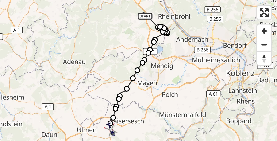 Flugroute Polizeihubschrauber Sinzig - Müllenbach, 23 Juni 2026, 06:57