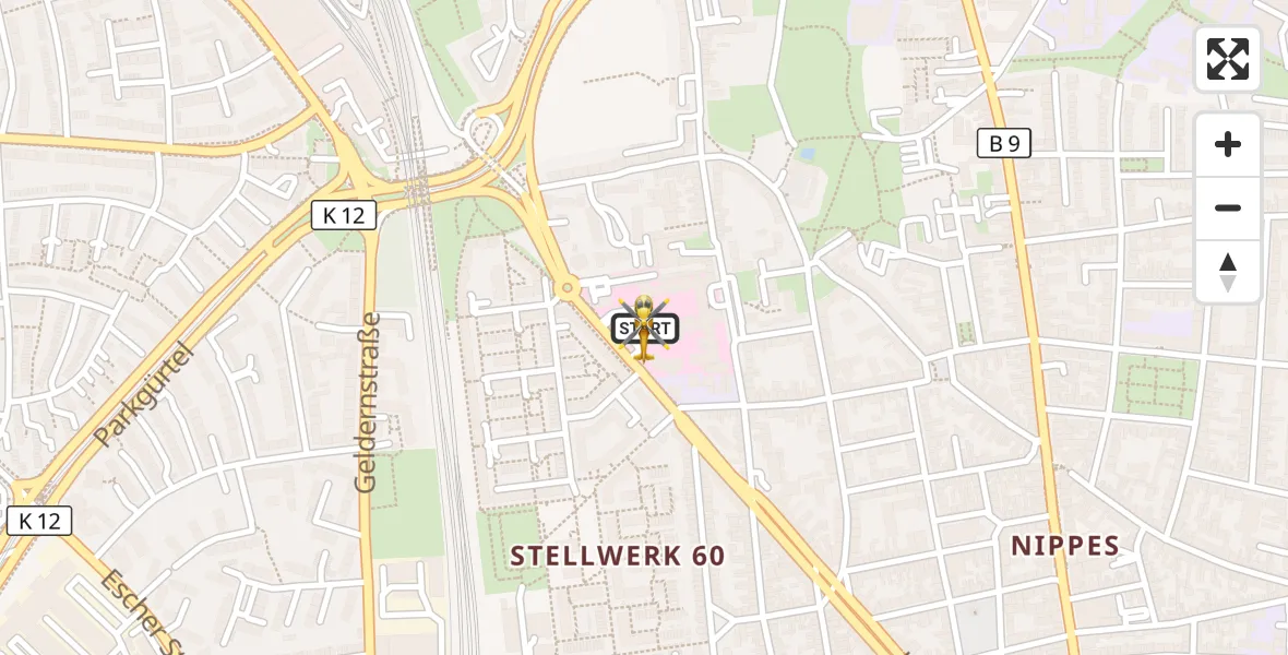 Flugroute Rettungshubschrauber Sankt Vinzenz Hospital - Sankt Vinzenz Hospital, 23 Juni 2026, 07:08