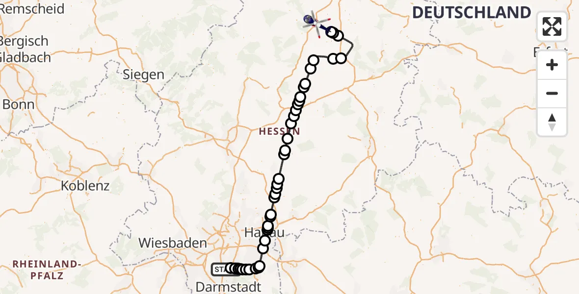 Flugroute Polizeihubschrauber Flughafen Frankfurt-Egelsbach - Wabern, 23 Juni 2026, 07:09