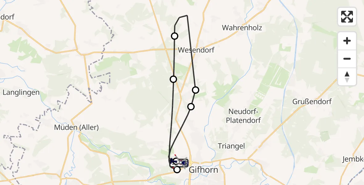 Flugroute Polizeihubschrauber Gifhorn Bundespolizei Hubschrauberlandeplatz - Gifhorn Bundespolizei Hubschrauberlandeplatz, 23 Juni 2026, 07:15
