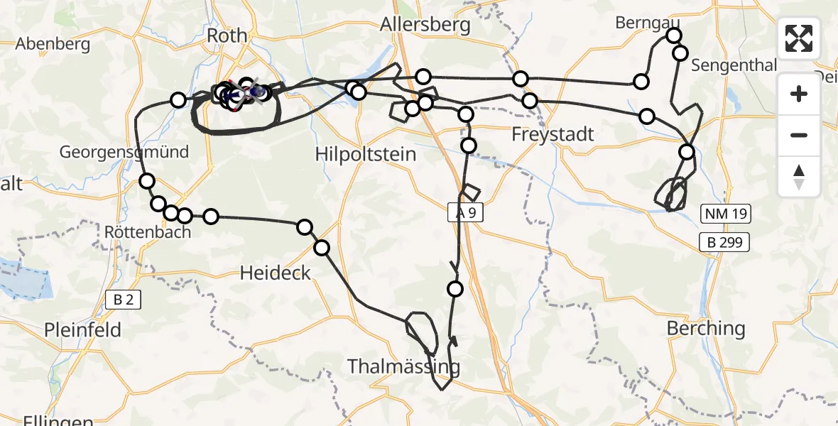 Flugroute Polizeihubschrauber Flugplatz Roth - Flugplatz Roth, 23 Juni 2026, 07:19