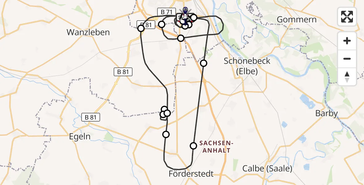 Flugroute Polizeihubschrauber Magdeburg City Flugplatz - Magdeburg City Flugplatz, 23 Juni 2026, 07:27
