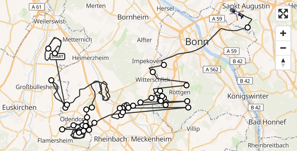 Flugroute Polizeihubschrauber Weilerswist UL - Sankt Augustin, 23 Juni 2026, 07:30