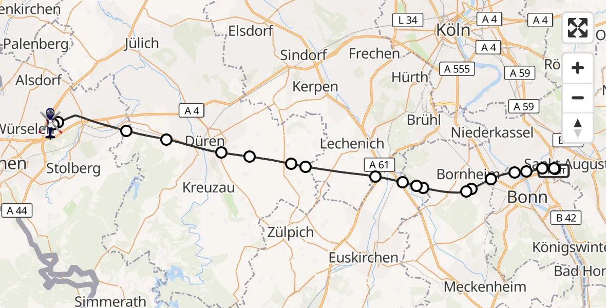 Flugroute Polizeihubschrauber Sankt Augustin - Aachen-Merzbrück Flughafen, 23 Juni 2026, 07:34