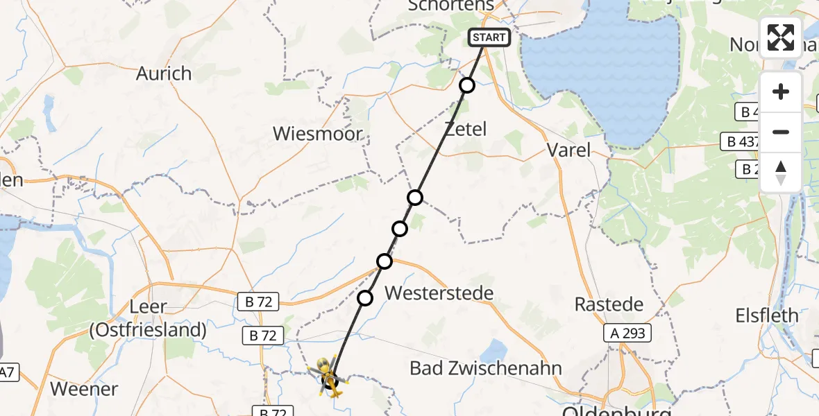 Flugroute Rettungshubschrauber Sande - Apen, 23 Juni 2026, 07:34