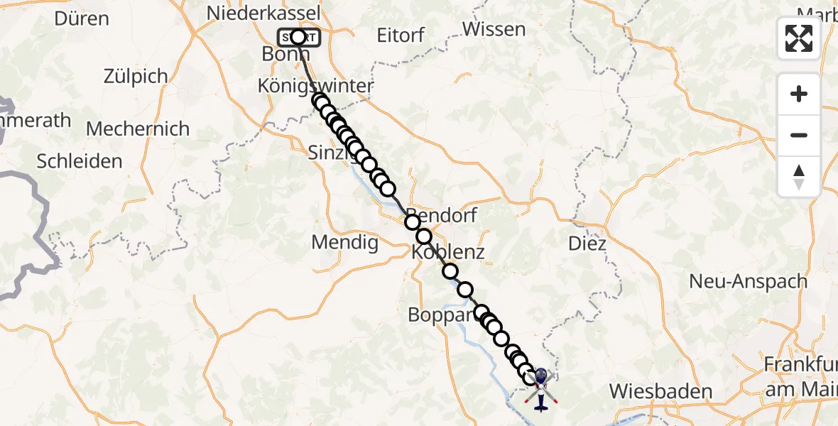 Flugroute Polizeihubschrauber Sankt Augustin - Lorch, 23 Juni 2026, 07:35